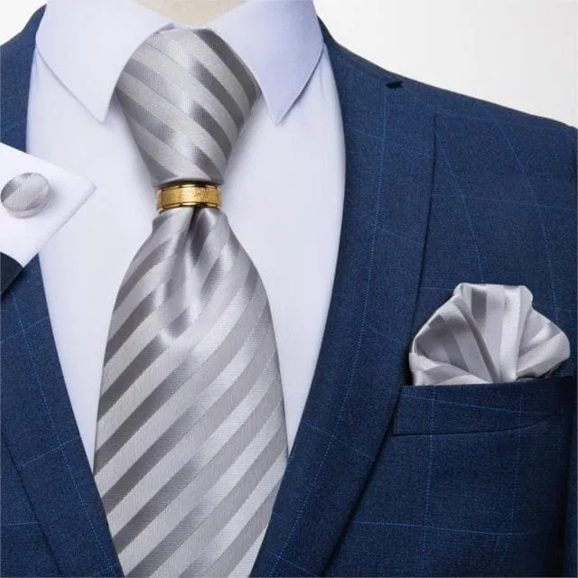 Divine Inspiration Styles Rings DBG VIP Design Collection Mens Fashion Silver Gray Stripes 100 Premium Quality Silk Tie Set Divine Inspiration Styles Rings DBG VIP Design Collection Mens Fashion Silver Gray Stripes 100 Premium Quality Silk Tie Set