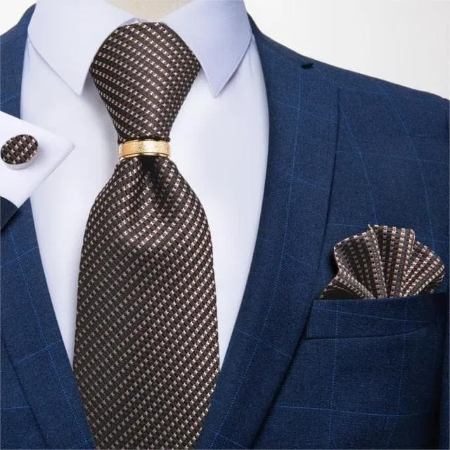 Divine Inspiration Styles Rings DBG VIP Design Collection Mens Fashion Silver Gray Stripes 100 Premium Quality Silk Tie Set