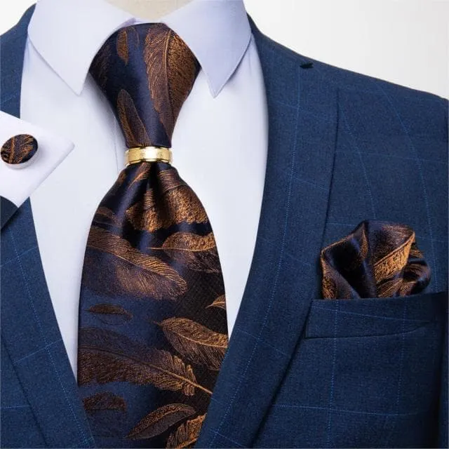Divine Inspiration Styles Rings DBG VIP Design Collection Mens Fashion Silver Gray Stripes 100 Premium Quality Silk Tie Set