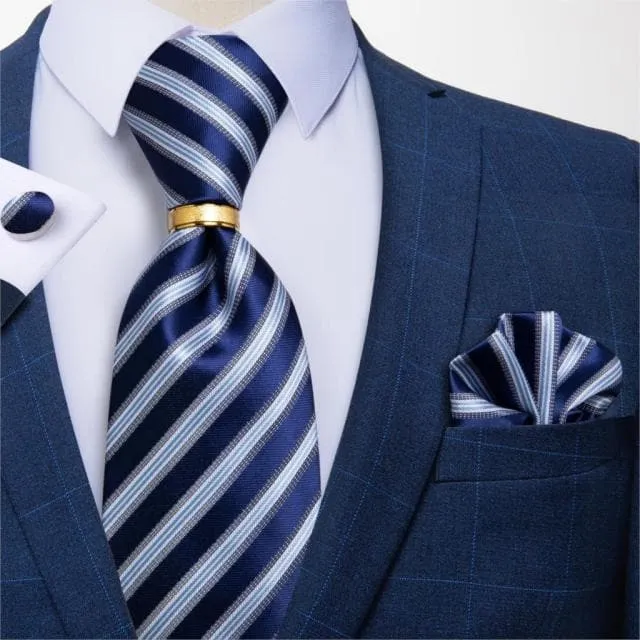 Divine Inspiration Styles Rings DBG VIP Design Collection Mens Fashion Silver Gray Stripes 100 Premium Quality Silk Tie Set