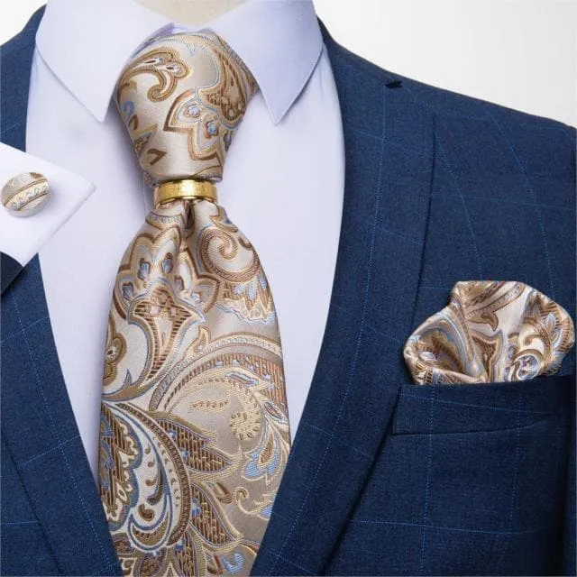 Divine Inspiration Styles Rings DBG VIP Design Collection Mens Fashion Silver Gray Stripes 100 Premium Quality Silk Tie Set