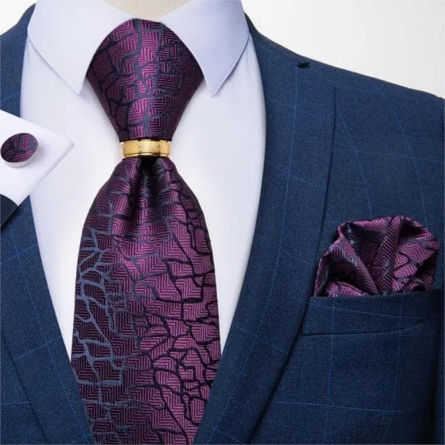 Divine Inspiration Styles Rings DBG VIP Design Collection Mens Fashion Silver Gray Stripes 100 Premium Quality Silk Tie Set