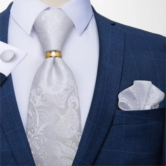 Divine Inspiration Styles Rings DBG VIP Design Collection Mens Fashion Silver Gray Stripes 100 Premium Quality Silk Tie Set