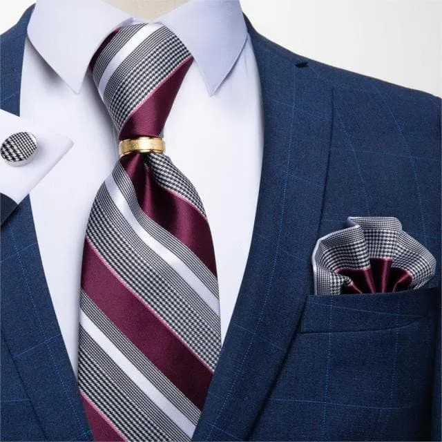 Divine Inspiration Styles Rings DBG VIP Design Collection Mens Fashion Silver Gray Stripes 100 Premium Quality Silk Tie Set