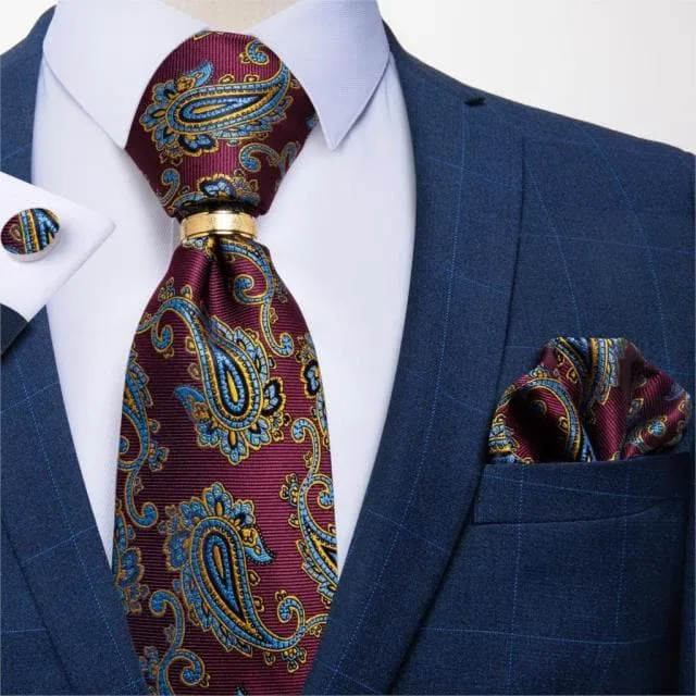 Divine Inspiration Styles Rings DBG VIP Design Collection Mens Fashion Silver Gray Stripes 100 Premium Quality Silk Tie Set