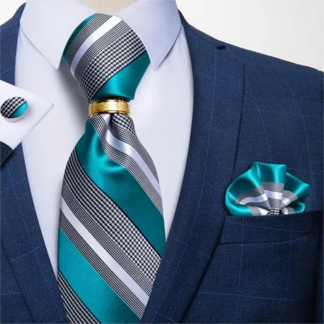 Divine Inspiration Styles Rings DBG VIP Design Collection Mens Fashion Silver Gray Stripes 100 Premium Quality Silk Tie Set