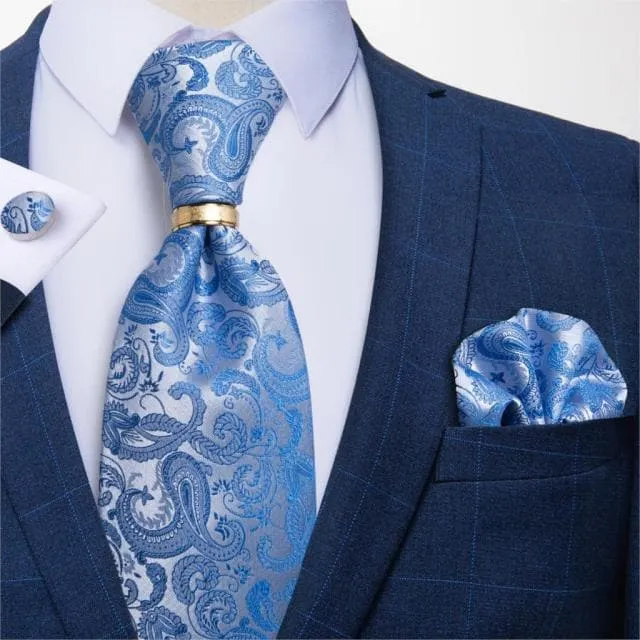 Divine Inspiration Styles Rings DBG VIP Design Collection Mens Fashion Silver Gray Stripes 100 Premium Quality Silk Tie Set