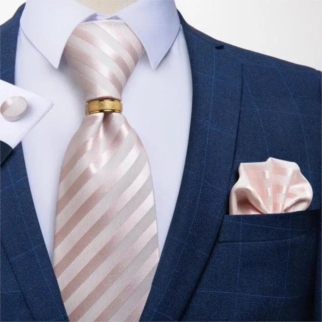 Divine Inspiration Styles Rings DBG VIP Design Collection Mens Fashion Silver Gray Stripes 100 Premium Quality Silk Tie Set