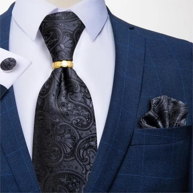 Divine Inspiration Styles Rings DBG VIP Design Collection Mens Fashion Silver Gray Stripes 100 Premium Quality Silk Tie Set