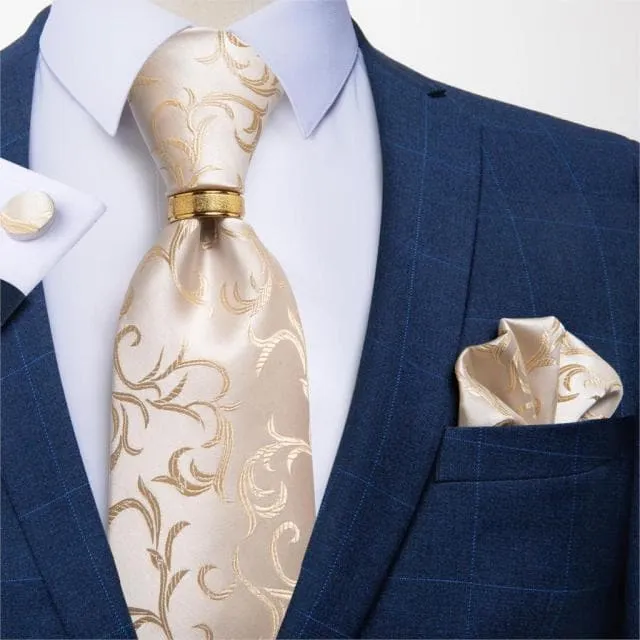 Divine Inspiration Styles Rings DBG VIP Design Collection Mens Fashion Silver Gray Stripes 100 Premium Quality Silk Tie Set