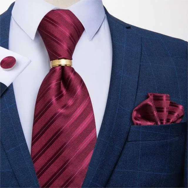 Divine Inspiration Styles Rings DBG VIP Design Collection Mens Fashion Silver Gray Stripes 100 Premium Quality Silk Tie Set