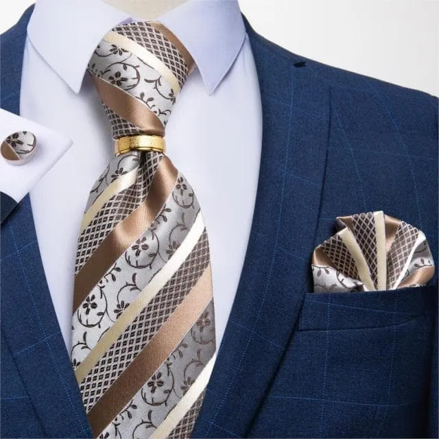 Divine Inspiration Styles Rings DBG VIP Design Collection Mens Fashion Silver Gray Stripes 100 Premium Quality Silk Tie Set