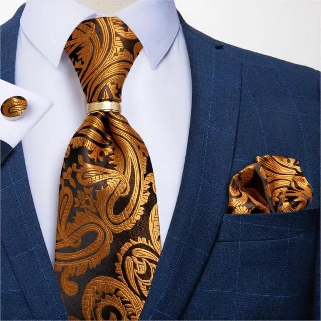Divine Inspiration Styles Rings DBG VIP Design Collection Mens Fashion Silver Gray Stripes 100 Premium Quality Silk Tie Set