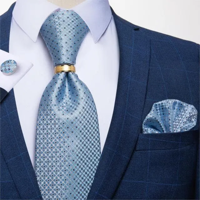 Divine Inspiration Styles Rings DBG VIP Design Collection Mens Fashion Silver Gray Stripes 100 Premium Quality Silk Tie Set