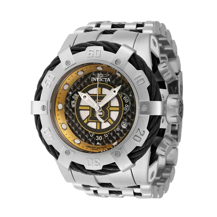 Invicta Mens Watch NHL Boston Bruins Chrono Black and Silver Bracelet 42014 Invicta Bracelets