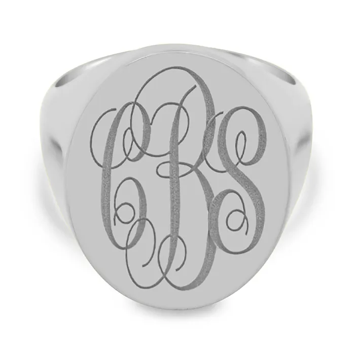 Mens Oval Signet Ring Extra Large Laser Engraved Script Monogram deBebians Rings