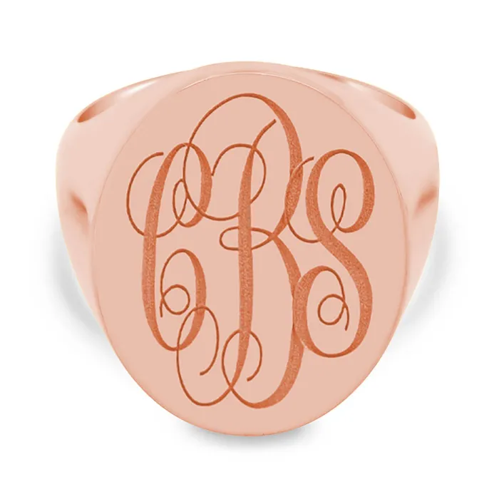 Mens Oval Signet Ring Extra Large Laser Engraved Script Monogram deBebians Rings