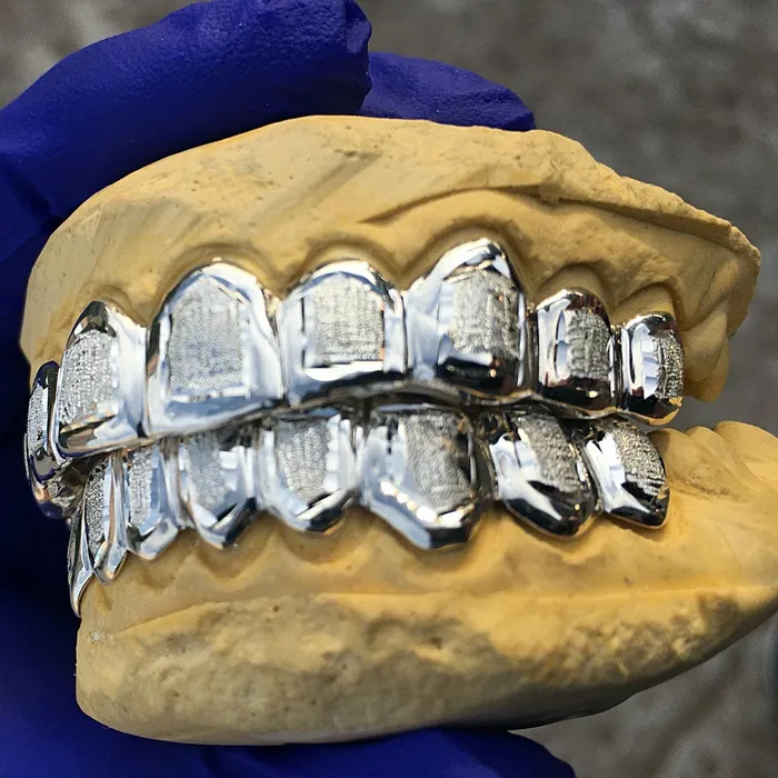PreStyled Sets Real 10K White Gold Diamond Dust wBorder Custom Grillz Bling Cartel Admin