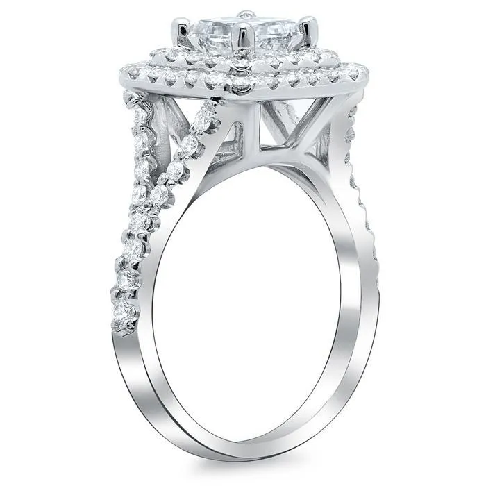 Princess Baby Split Double Halo Engagement Ring deBebians Rings