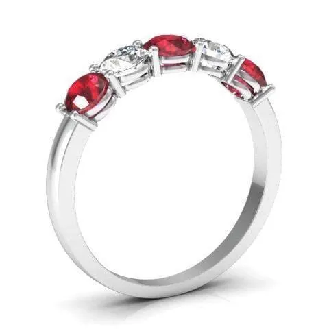 Rings 100cttw Shared Prong Ruby and Diamond 5 Stone Ring deBebians