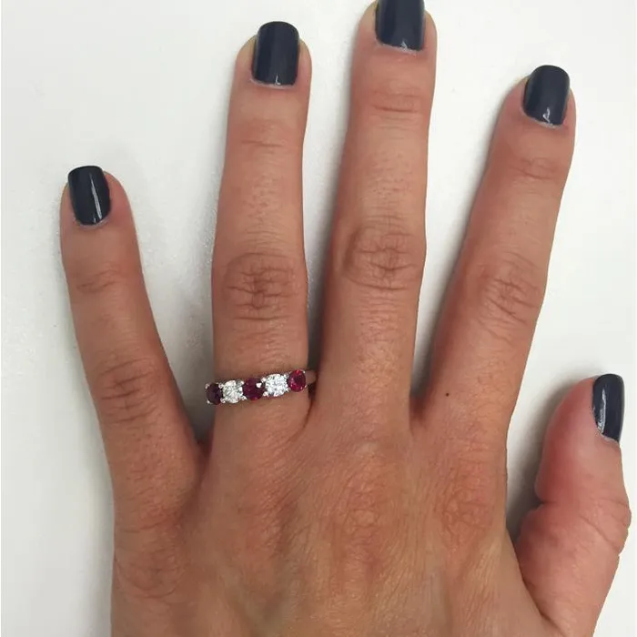Rings 100cttw Shared Prong Ruby and Diamond 5 Stone Ring deBebians