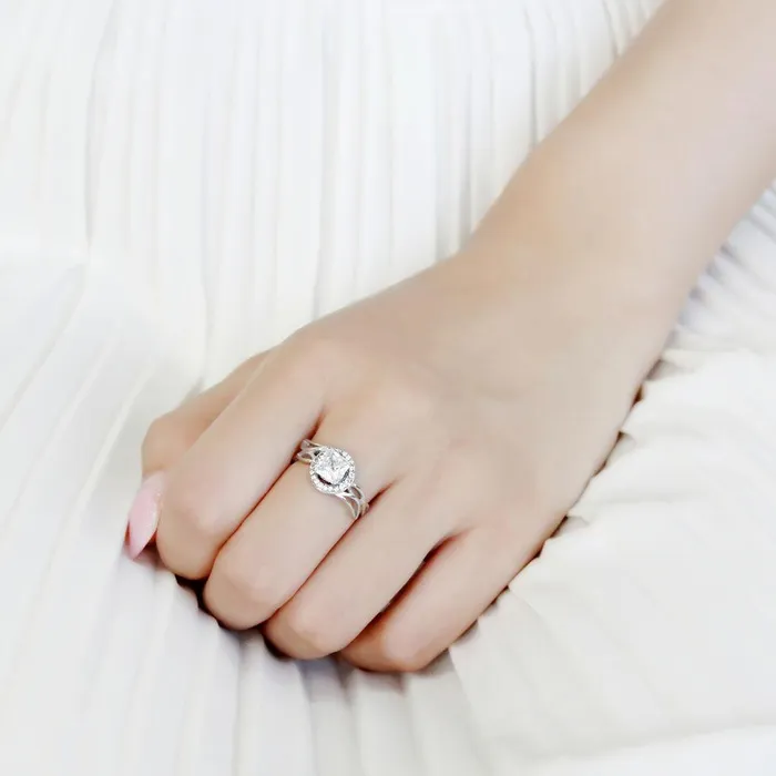 Rings Alamode DA357 High polished no plating Stainless Steel Ring with AAA Grade CZ in Clear