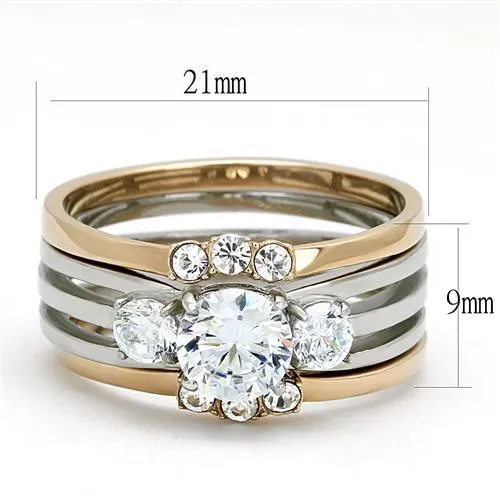 Rings Alamode TK3212 TwoTone IP Rose Gold Stainless Steel Ring with AAA Grade CZ in Clear