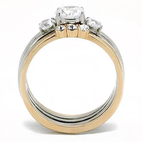 Rings Alamode TK3212 TwoTone IP Rose Gold Stainless Steel Ring with AAA Grade CZ in Clear