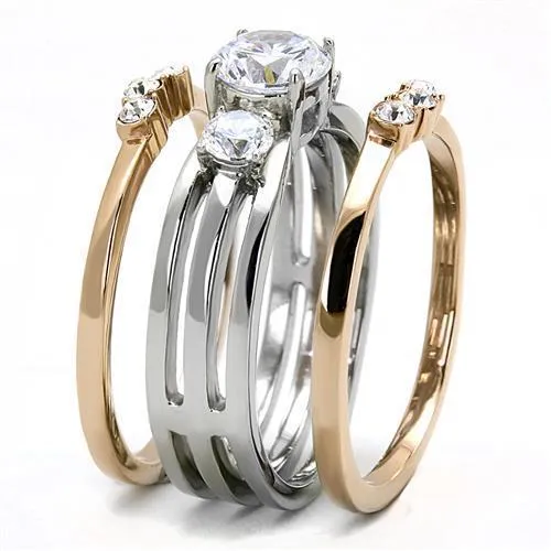Rings Alamode TK3212 TwoTone IP Rose Gold Stainless Steel Ring with AAA Grade CZ in Clear