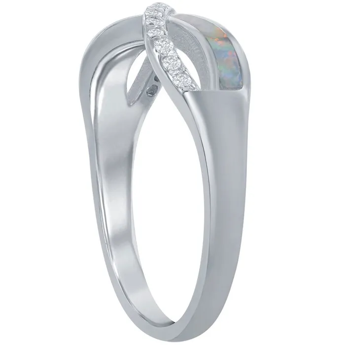 Rings Classic Sterling Silver CZ and White Inlay Opal Infinity Ring