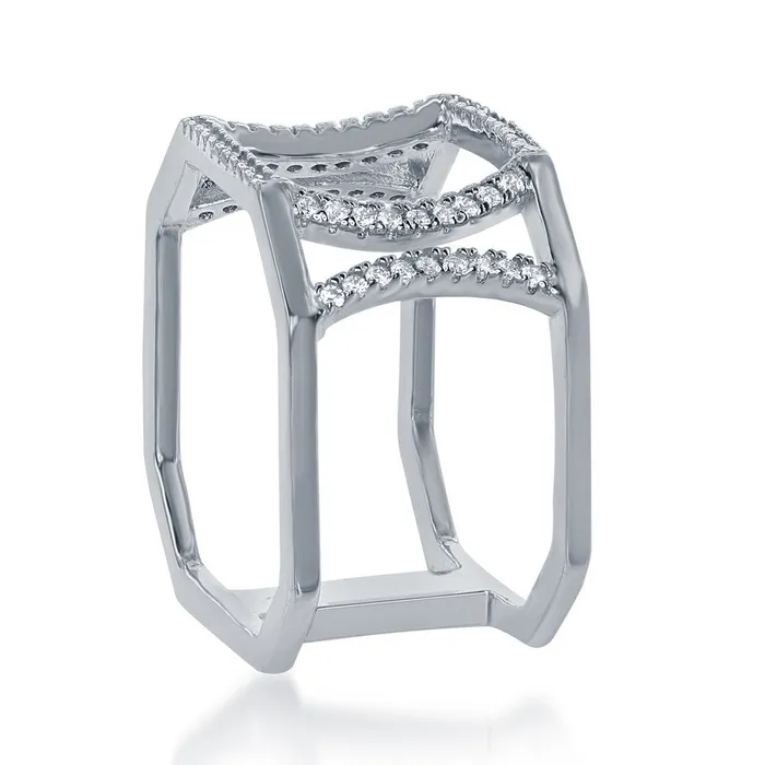 Rings Classic Sterling Silver Double Open CZ Octangle Ring W1376