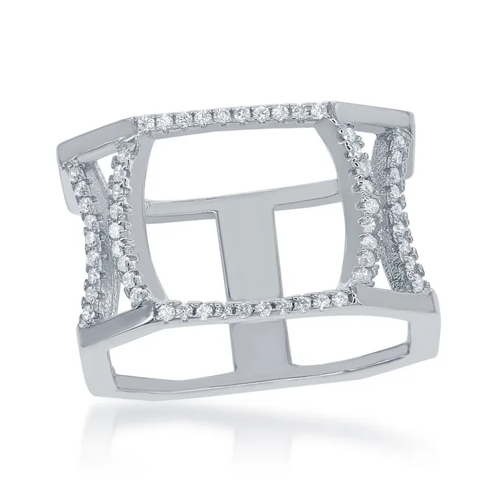 Rings Classic Sterling Silver Double Open CZ Octangle Ring W1376