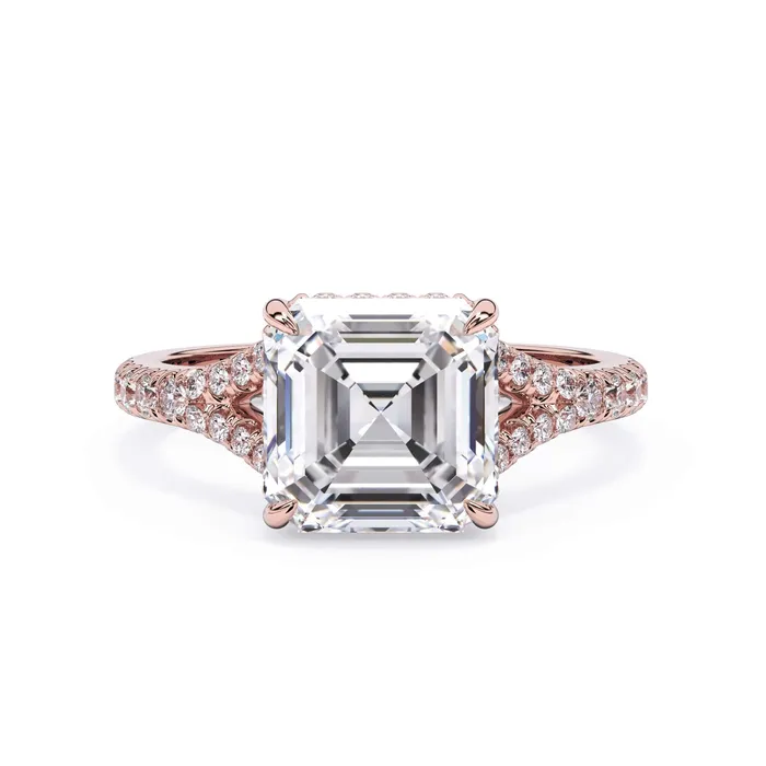 Rings deBebians Split Shank Diamond Pave Engagement Ring with Hidden Halo