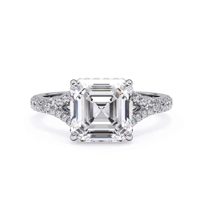 Rings deBebians Split Shank Diamond Pave Engagement Ring with Hidden Halo