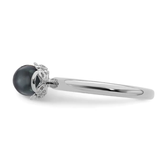 Rings Sterling Silver Stack Exp Polished Black FW Cultured Pearl Ring QSK612 Stackable Expressions