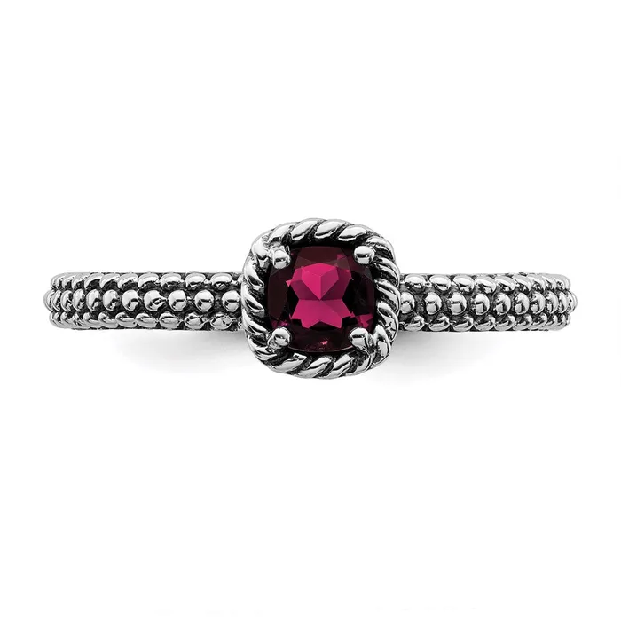 Rings Sterling Silver Stackable Expressions Checkercut Cr Ruby Antiqued Ring QSK747 Stackable Expressions
