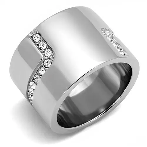 Rings TK3040 High polished no plating Stainless Steel Ring with Top Grade Crystal in Clear Alamode