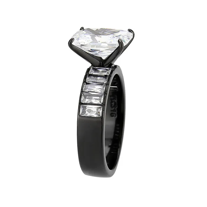 Rings TK3795 IP Black Ion Plating Stainless Steel Ring with AAA Grade CZ in Clear Alamode