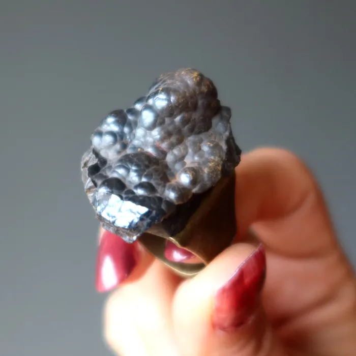 Satin Crystals Rings Hematite Ring Grounded Cluster Adjustable