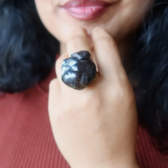Satin Crystals Rings Hematite Ring Grounded Cluster Adjustable