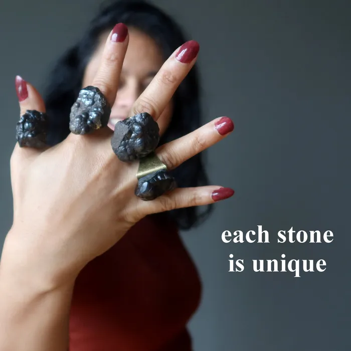 Satin Crystals Rings Hematite Ring Grounded Cluster Adjustable