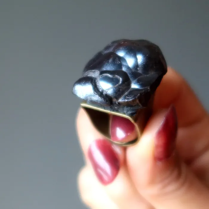 Satin Crystals Rings Hematite Ring Grounded Cluster Adjustable