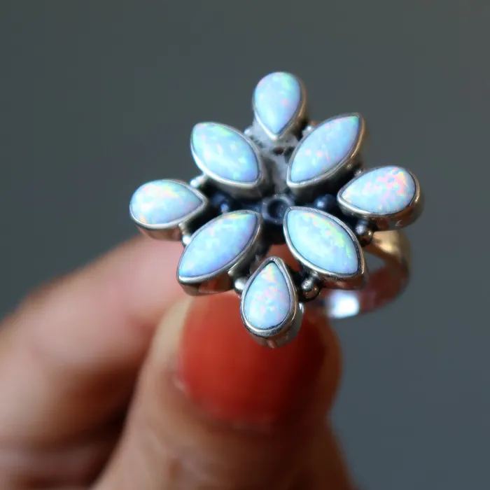 Satin Crystals Rings Opal Ring White Rainbow Sterling Silver Size 675