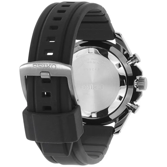 SEIKO Rings Seiko Mens Watch Chronograph Silver Tone Case Quartz Black Dial SSB349P1