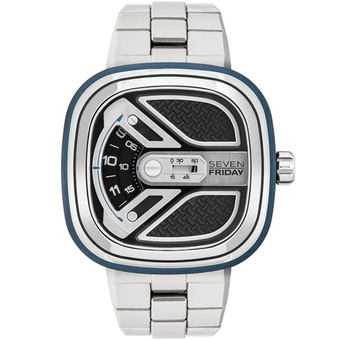 SevenFriday Bracelets SevenFriday Mens Watch Urban Explorer Black and Silver Dial SS Bracelet M1B01M