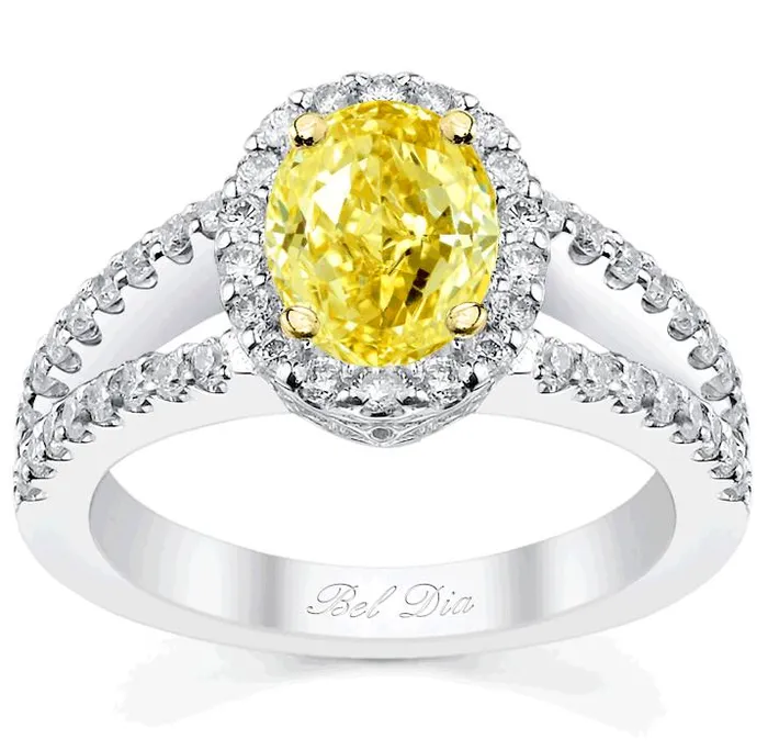 Split Shank Oval Yellow Diamond Engagement Ring deBebians Rings