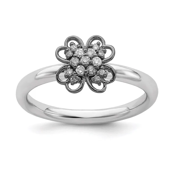 Stackable Expressions Rings Sterling Silver Blackplated Stackable Expressions Diamond Flower Ring QSK1661