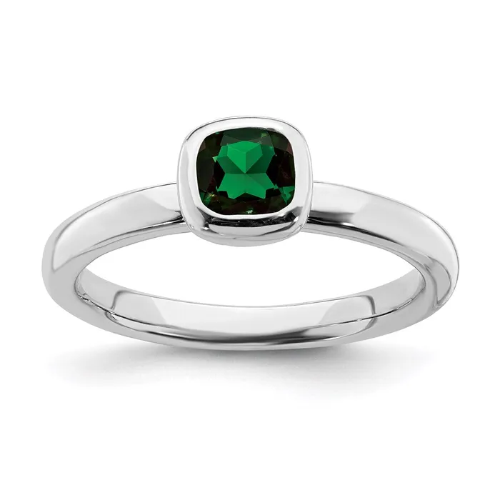 Stackable Expressions Sterling Silver Stackable Expressions Cushion Cut Cr Emerald Ring QSK450 Rings
