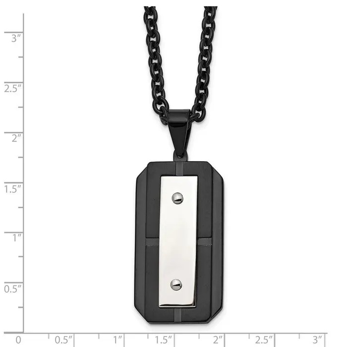 Stainless Steel Brushed Polished Black IPplated Dog Tag Necklace Chisel Necklaces