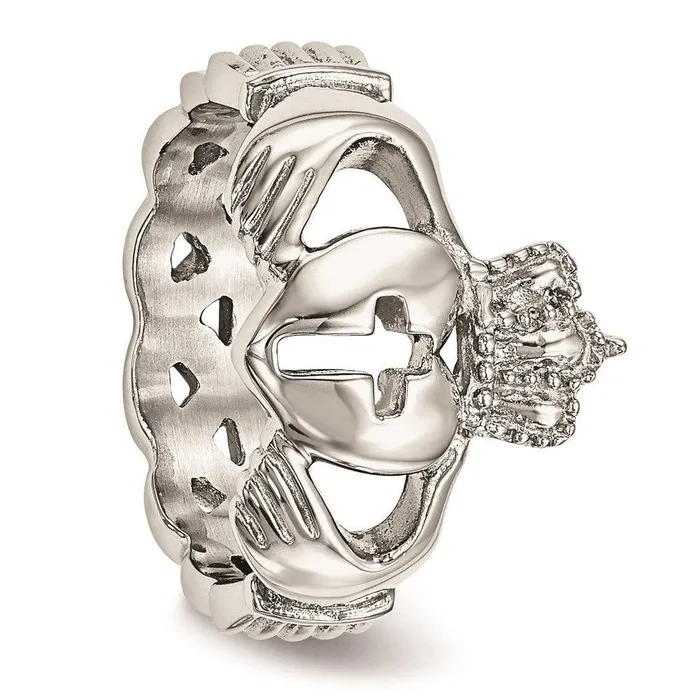 Stainless Steel Polished Claddagh with Cross Ring Chisel Rings Stainless Steel Polished Claddagh with Cross Ring Chisel Rings